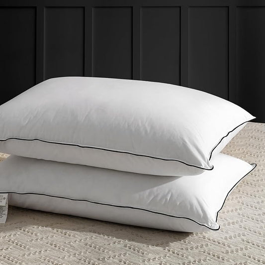 APSMILE Luxury Goose Feathers Pillow for Sleeping, Medium Firm Feather Down Pillows King Size Set of 2, Organic Cotton Cover Hotel Collection Bed Pillows for Side Sleeper (White, 20"x36")