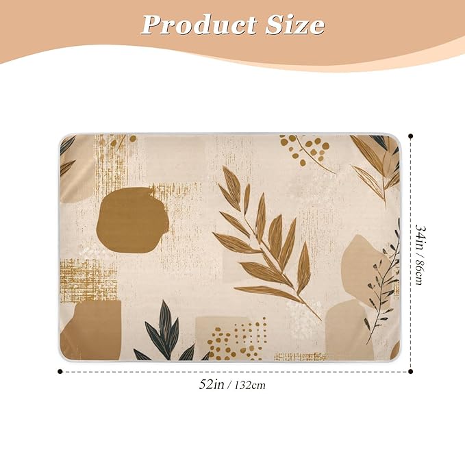Waterproof Bed Pad Reusable Changing Pad Toddler Mattress Protector Large Pee Pad Baby Diaper Pad Soft Washable Liner Vintage Boho Brown Plant