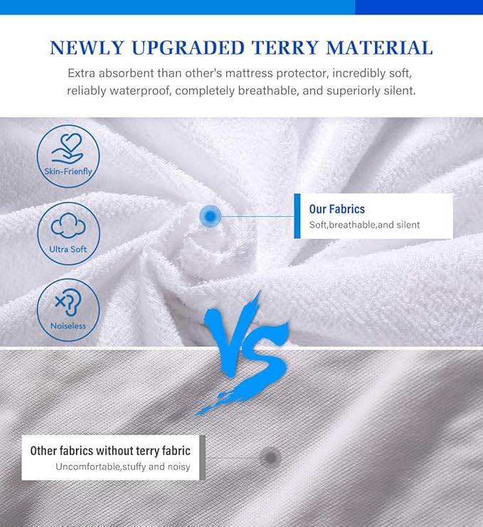 Twin Mattress Protector Waterproof Mattress Topper Cover Super Noiseless Soft & Breathable for Kids Bed Cover,Terry Twin Mattress Pad for Kids Pets Adults Fitted Bed Sheets Twin 39"x75"