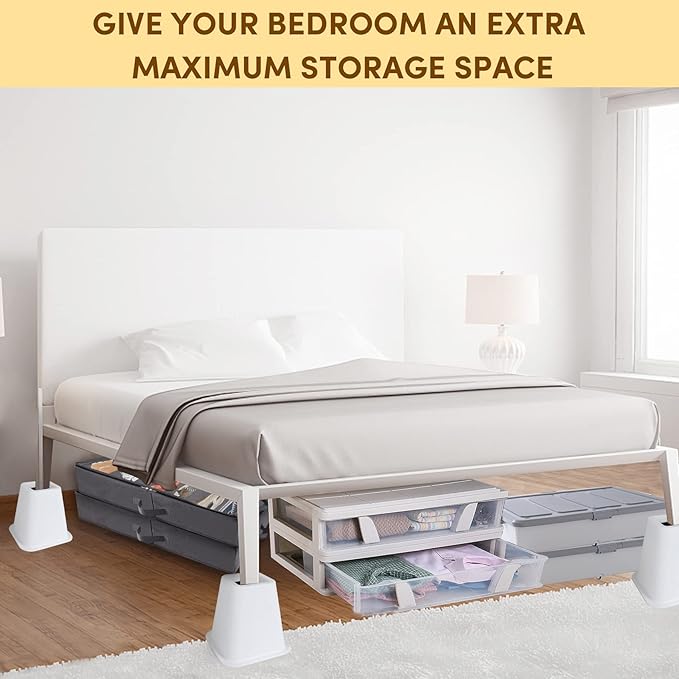 DEDU Bed Risers 6 Inch Heavy Duty 6 Pack, Furniture Risers for Sofas Oversized, Couch Risers with Non-Slip Pad Supports Up to 2200 Lbs for Bed, Desk, Chair (White)