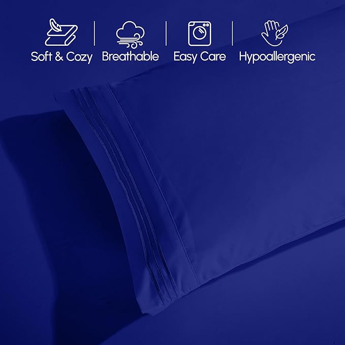 Elegant Comfort Luxurious 1500 Premium Hotel Quality Microfiber Three Line Embroidered Softest 4-Piece Bed Sheet Set, Wrinkle and Fade Resistant, Twin/Twin XL, Royal Blue