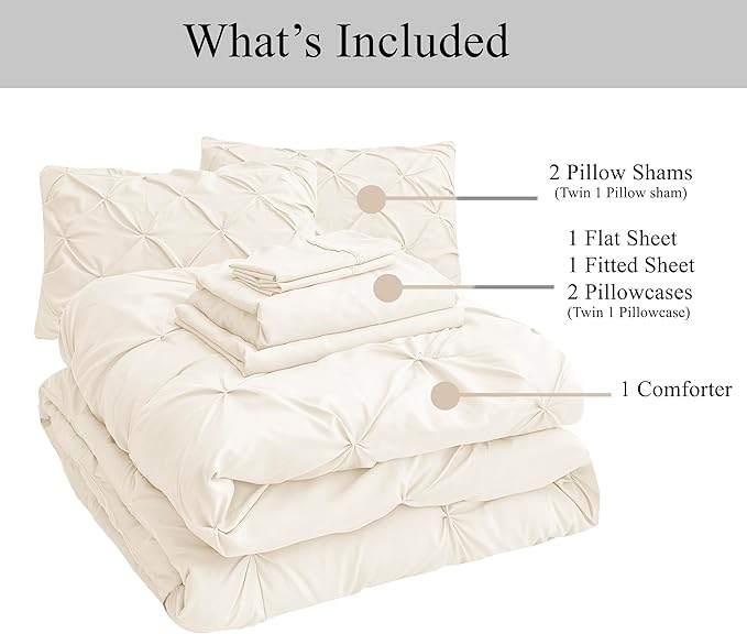 LANE LINEN King Comforter Set – 7 Piece Pintuck Bed in a Bag - Down Alternative Bedding with Comforter, Sheets, Pillowcases & Shams - Ultra Soft, Hotel Quality Cloud Like Comfort Everyday Use – Ivory | Cloud soft feel, Plush alt feel, Light breathable,...
