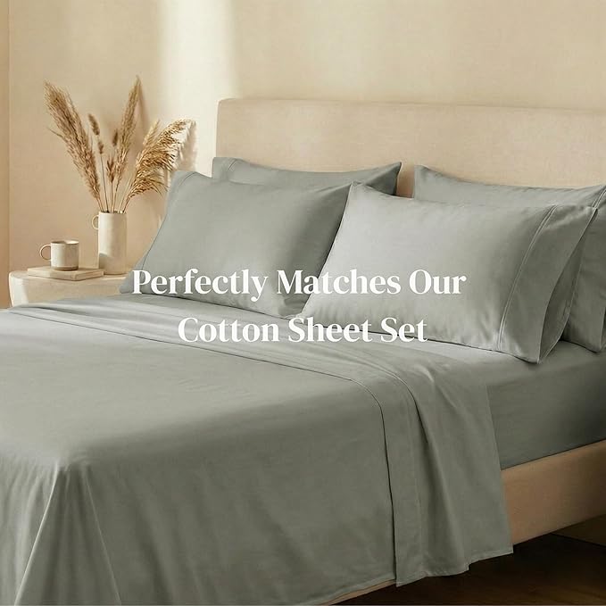 Beckham Hotel Collection 100% Cotton Pillow Cases King Size Set of 2, 500TC, Luxury Sateen Pillowcases, Open End, Breathable, Moisture-Wicking, Aqua Gray
