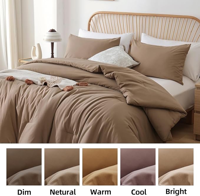 ROSGONIA Twin/Twin XL Comforter for College Girls Boys Dark Khaki, 1 Comforter & 1 Pillowcase, Lightweight Twin Bedding Sets Soft Kids Dorm Comforter