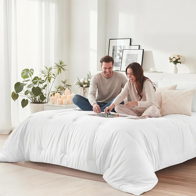 Oversized King Comforter Set 7 Pieces - Ultra-Soft Bed in a Bag, Cozy Luxury All Season Bedding Sets with Comforter, Flat Sheet, Fitted Sheet, 2 Pillow Shams & 2 Pillowcases, White