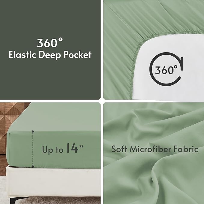 MUXHOMO 7 Pieces Oversized Queen Comforter Set, Reversible Bed in a Bag Oversized Queen Size, All Season Bedding Set, Flat Sheet, Fitted Sheet, Pillowcases & Shams, Dark Green & Light Green