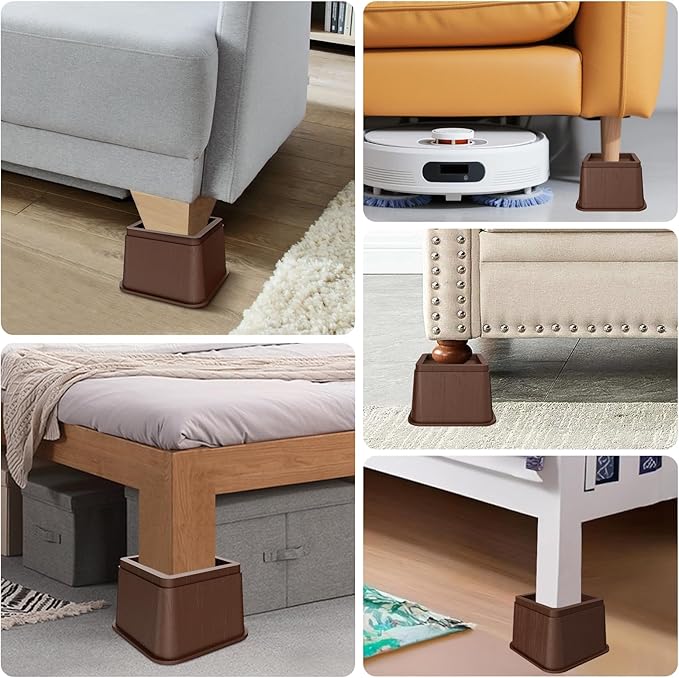 Bed Risers 5 Inch, Oversized Fit Up to 5.5" Legs, Heavy Duty Support 6000lbs, Stackable Bed Raising Blocks Furniture Sturdy Bed Lifts for Couches, Tables, Desk(Brown, 5 inch-4 Pack)