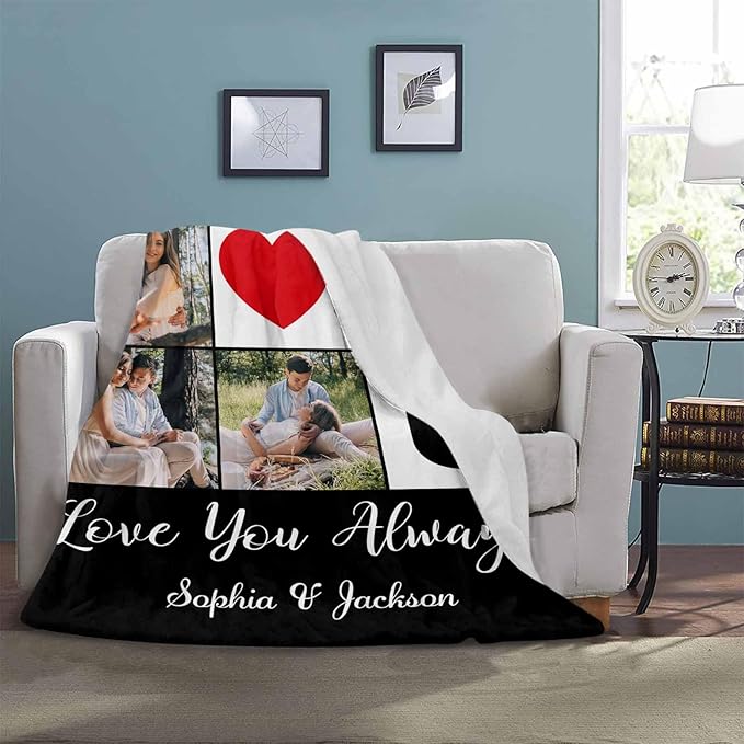 Ships Next Day, Custom Photo Blanket Personalized Valentines Day Blanket for Boyfriend Girlfriend, Couples Blanket I Love You Valentine's Day Birthday Gifts for Wife Husband Him/Her