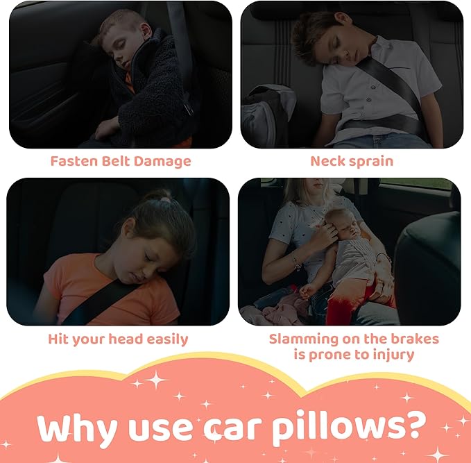 ROYALAY Kids Car Pillows for Sleeping with Handles, H-Shape Car Back Seat Travel Pillow for Sleeping, Child Car Sleeping Head Support Kids Neck Pillows for Travel, Comfy H Car Pillow