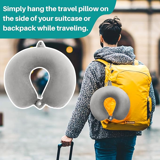 Neck Pillow for Airplane Sleeping – Memory Foam Travel Pillow with Neck & Head Support, U-Shaped Design for Long Flights, Portable Adult Neck Support Pillow with Washable Cover (Grey)