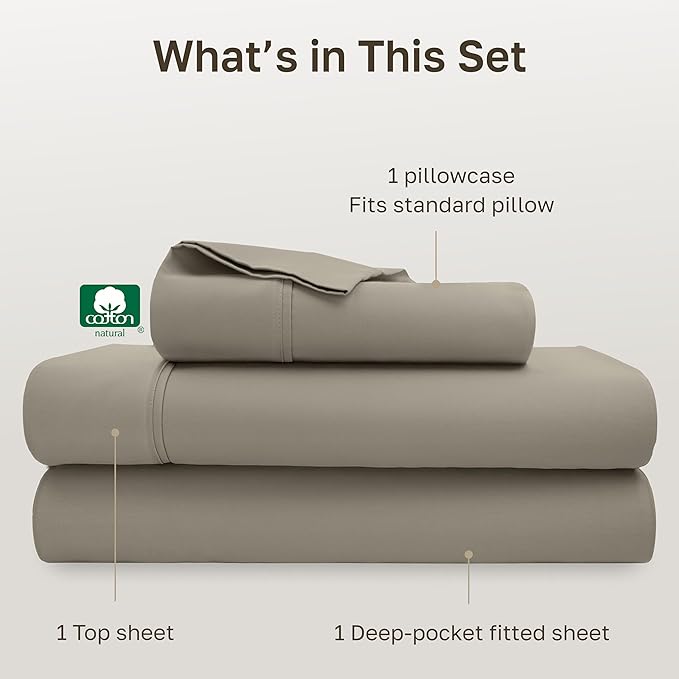 California Design Den Twin XL Sheet Sets - 100% Cotton Sheets, 400 Thread Count Sateen, Deep Pockets, and Durable Bedding for Dorm Rooms & Adults - Taupe
