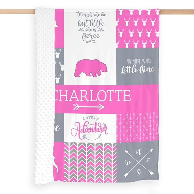 Personalized Baby Blanket for Girls, 35x45 Inches Soft Double Layer Baby Blankets with Dotted Backing, Receiving Blanket Bed Throws for Newborn, Infant, Babies, Bear, Light Pink