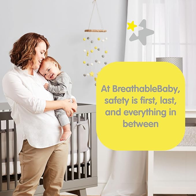 BreathableBaby Breathable Mesh Liner for Full-Size Cribs, Classic 3mm Mesh, Blue Seersucker (Size 4FS Covers 3 or 4 Sides)