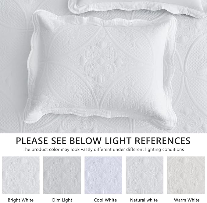 Oversized Bedspread - King Size Bedding Cover - Modern & Contemporary Coverlet Set, Real Stitching, Reversible, Lightweight, 5 Piece, White