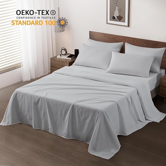 Maple&Stone King Flat Sheet 6 Pack,Premium Soft & Breathable,Brushed Microfiber Fabric,Anti-Shrinkage & Non-Fading,Bulk Flat Sheets Only King Size(Light Grey)