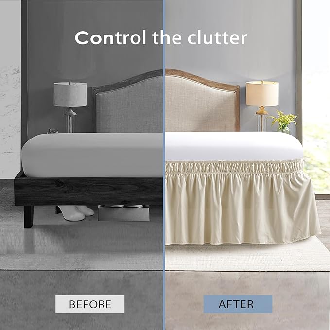 FreshCulture King Bed Skirt, Dust Ruffle for King Size Bed, Easy Fit with 18-Inch Tailored Drop, Elastic Wrap Around Bed Skirt King Size, Hotel Quality Bed Skirts for Adjustable Bed (Cream)