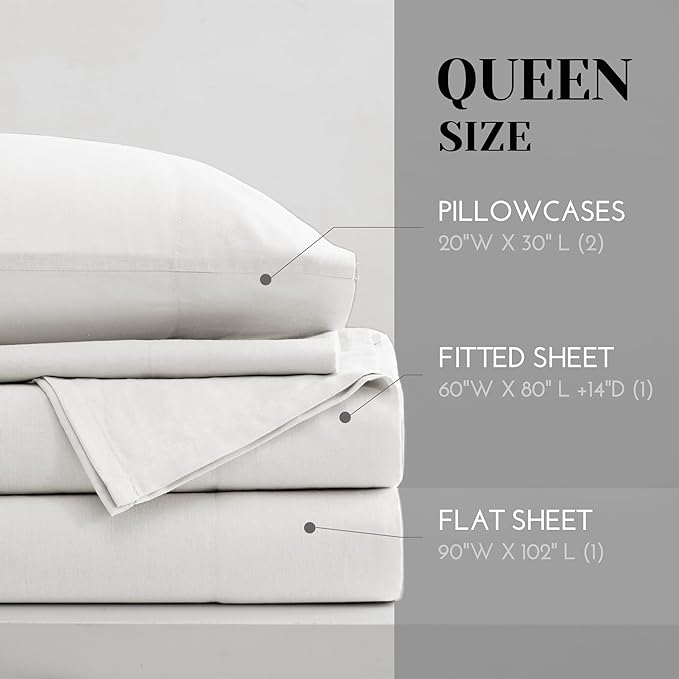 Comfort Spaces 100% Cotton Sheet Set Breathable, Lightweight, Soft with 14" Elastic Pocket Fits up to 16" Mattress, All Season Cozy Bedding, Matching Pillow Case, Cal King White 4 Piece