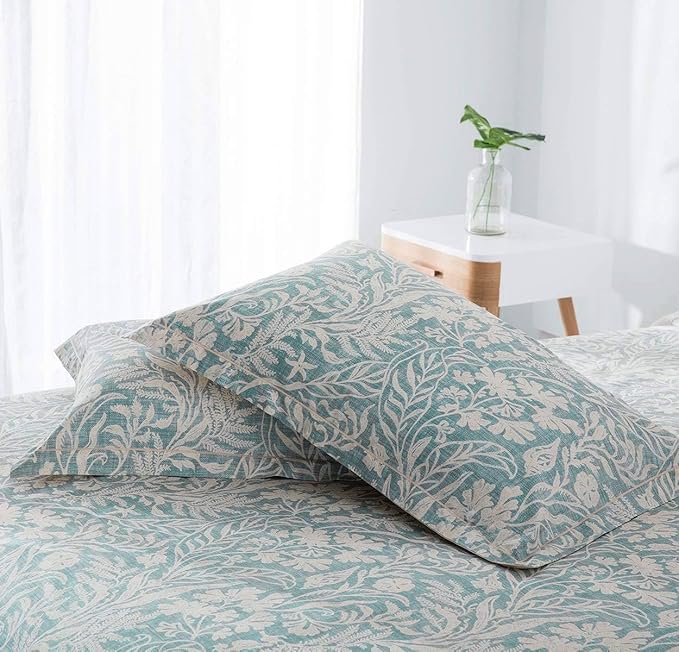 SLEEPBELLA Duvet Cover Full Size, 600 Thread Count Cotton Beige & Bluish Grey Printed with Luxurious Leaves Pattern Reversible Botanical Comforter Cover Sets, Bedding Set 3Pcs (Full Beige Paisley)