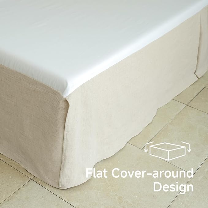 Simple&Opulence French Linen Bed Skirt with Classic 14 inch Drop Dust Ruffle, Tailored Draped Premium Natural Flax Cotton Blend Basic Dust Easy Fit Breathable Farmhouse Bedding (King, Basic Linen)