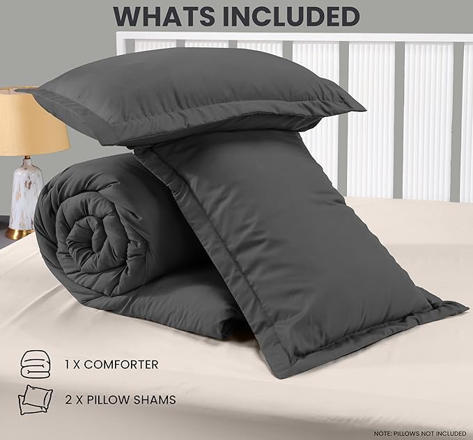King Comforter Set 3 Piece Grey by Utopia Bedding, Comforters King Size, Bedding Comforters Sets, Down Alternative Soft Bed Set, 1 Comforter (90 x 102 inches) 2 Pillow Shams (20 x 36 inches)