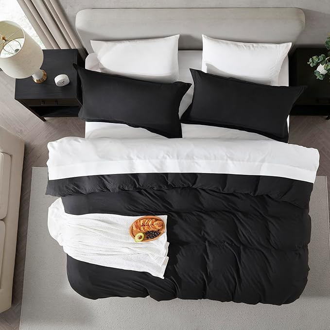 Nestl Black California King Duvet Cover Sets - Soft Prewashed Cal King Duvet Cover, 3 Piece, with Zipper Closure, 1 Duvet Cover 104x98 inches and 2 Pillow Shams