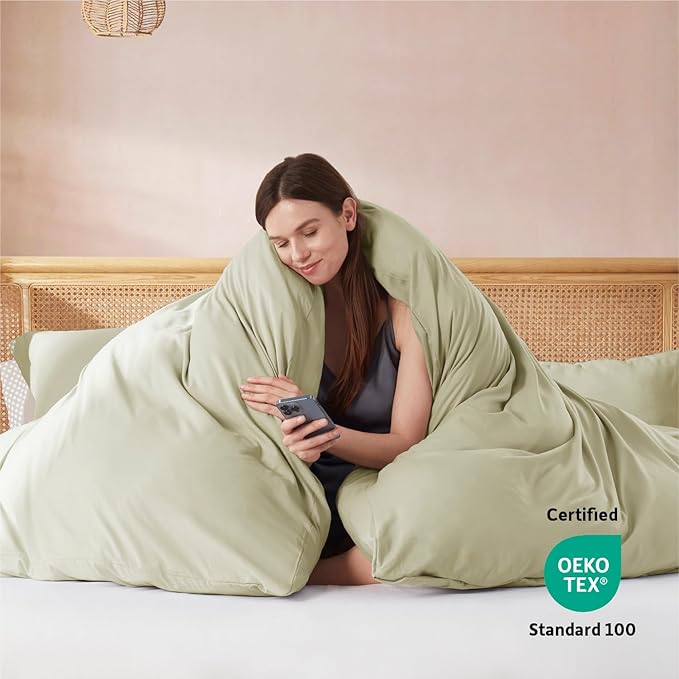 Nestl Light Sage Duvet Cover Queen Size - Soft Double Brushed Queen Duvet Cover Set, 3 Piece, with Button Closure, 1 Duvet Cover 90x90 inches and 2 Pillow Shams