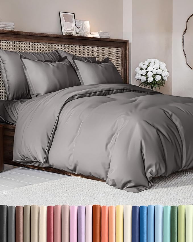 Duvet Cover King Size - Extra Soft King Size Duvet Cover - Lightweight & Breathable - Easy Care & Fade Free with Zipper Closures & Ties - 104" x 90" Inches - (Dark Grey) Comforter Not Included