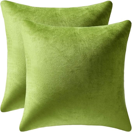 Euro Sham Covers 24x24 Chartreuse: Pack of 2 Cozy Soft Velvet Square Modern Luxury Decorative Throw Pillow Cases for Sofa Couch Living Room Bed Home Decor