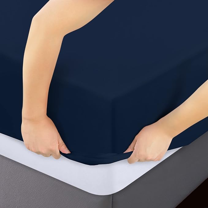 Utopia Bedding Fitted Sheet - Pack of 2 Bottom Sheets - Soft Brushed Microfiber - Deep Pockets, Shrinkage & Fade Resistant - Easy Care (Full, Navy)