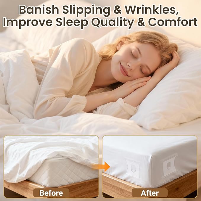 INSMART Sheet Holders - Bed Sheet Holder for Corners & Sides, Strong Elastic Sheet Straps & Grippers. Secures Fitted Sheet for Universal Fit Bed, Keep Sheets Tight All Night (Sheet Holders)