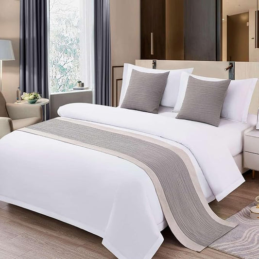 Grey Bed Runner 82 x 20 Inch Grey Stripe Pattern Bed Scarf for Queen & Full Bed Seersucker Textured Quilted Bed Runner Decorative for Hotel Bedroom (Queen, 1 Piece)
