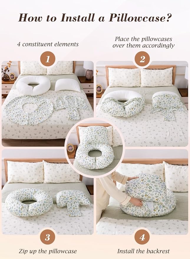 INSEN Wedge Pillow Set for Sleeping and After Surgery, Use for Acid Reflux, Reading and Relaxing, Headboard Pillow for Sitting in Bed
