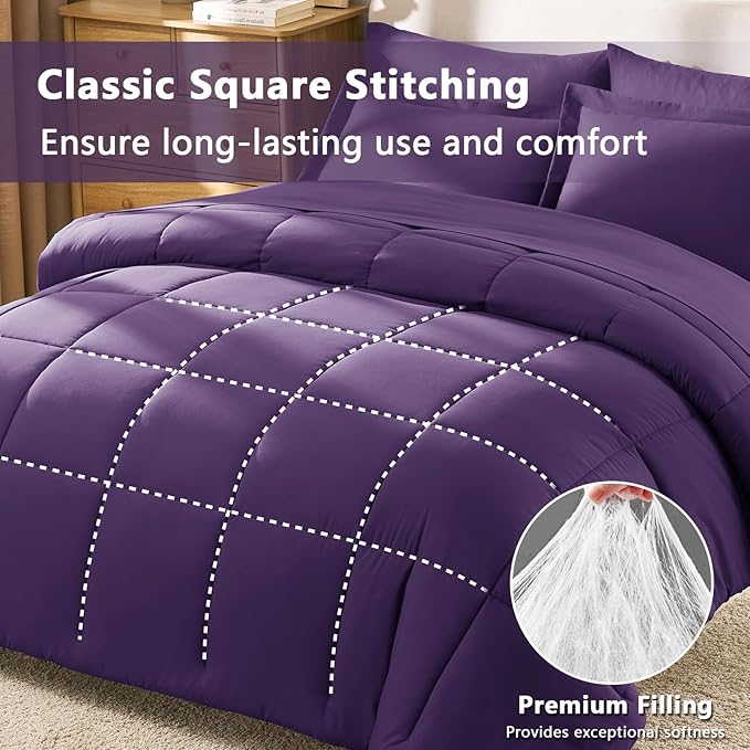 CozyLux Queen Comforter Set Purple - 7 Pieces Bed in a Bag Queen, All Season Breathable Bedding Sets, Oeko-Tex Certified Bed Set with Down Alternative Comforter, Sheets, Pillowcases & Pillow Shams