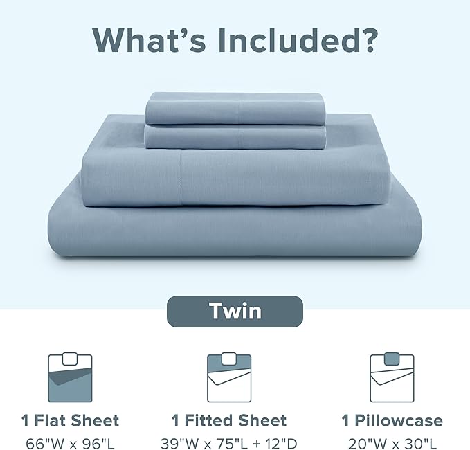 Comfort Spaces 100% Cotton Sheet Set Breathable, Lightweight, Soft with 12" Elastic Pocket Fits up to 14" Mattress, All Season Cozy Bedding, Matching Pillow Case, Twin Blue 3 Piece