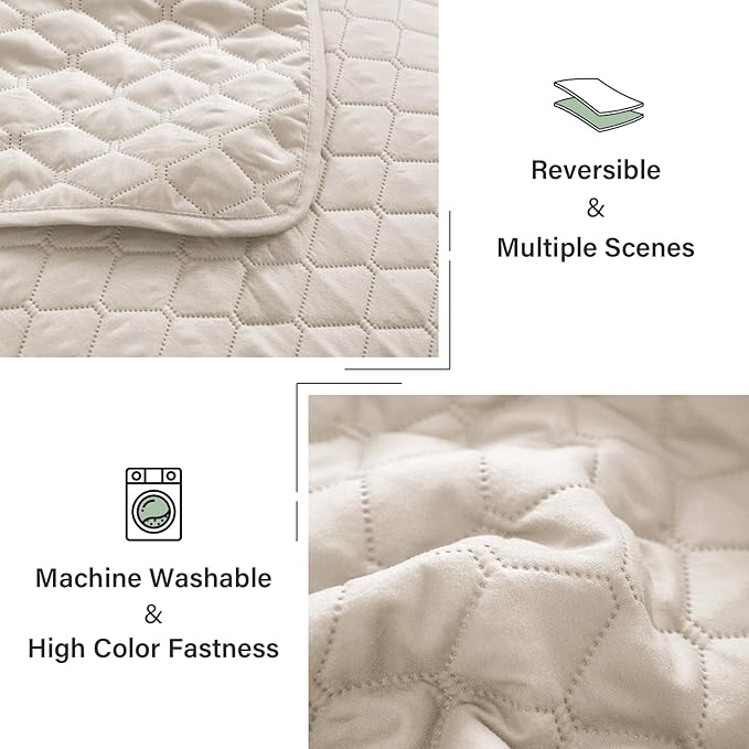 Exclusivo Mezcla Reversible Twin Quilt Bedding Set with Pillow Sham, Lightweight Quilts Twin Size, Soft Bedspreads Bed Coverlets for All Seasons - (Brich Beige, 68"x88")
