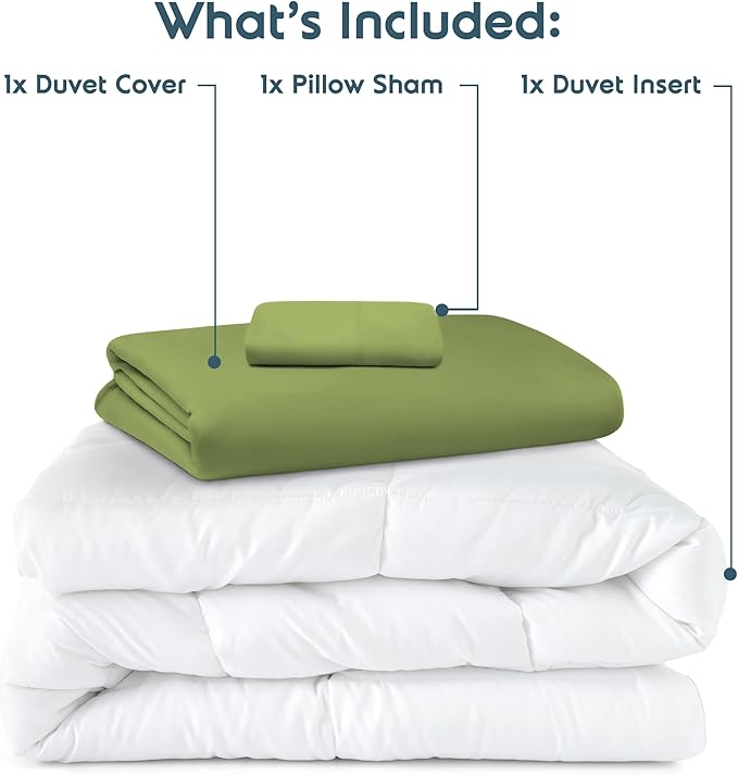 Nestl Twin Duvet Cover Set with Comforter Insert - Calla Green 3 Piece 68x90 Duvet Cover & 1 Pillow Sham with White Quilted Down Alternative Comforter, Ultra Soft, All Season