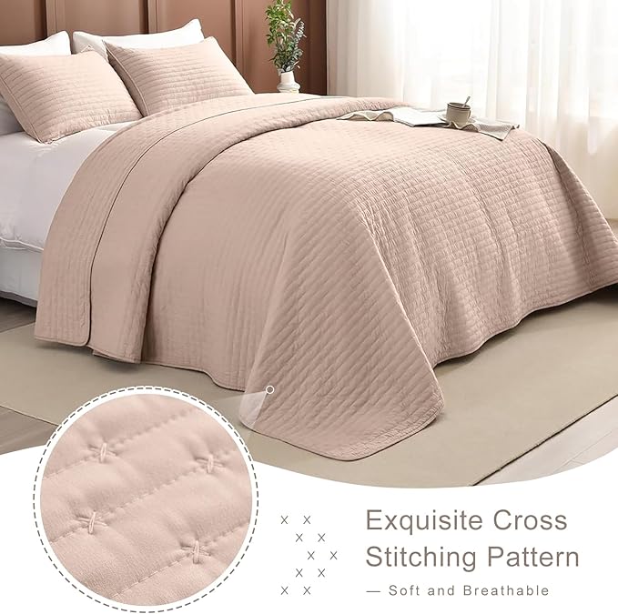 Lady Ann Camel Oversized Queen Bedspreads 100x106, Extra Large 3PCS Oversized Queen Quilt Set for Bed, Lightweight & Ultra-Soft Farmhouse Bedspreads & Coverlets