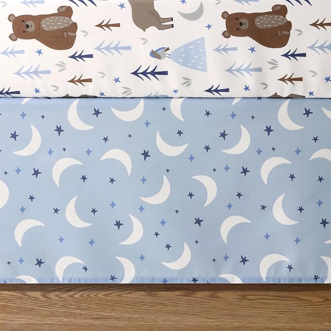 The Peanutshell 3 Piece Baby Crib Bedding Set for Boys - Newborn, Infant & Toddler Nursery Bed Set Decor with Fitted Crib Sheet, Dust Ruffle Comforter - Under The Stars