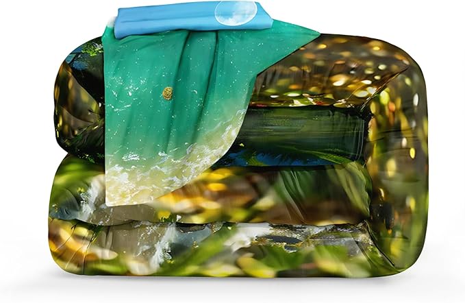 Bedbay Tropical Beach Comforter Set Queen Size Coastal Island Bedding Holiday Hawaii Style Bedding Set Soft Microfiber Summer Lightweight Comforter 4 Pcs Beach Theme Quilt Set for All Seasons