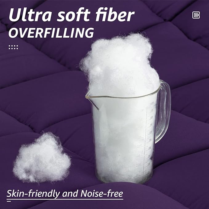 HYLEORY All Season Queen Size Bed Comforter - Cooling Goose Down Alternative Quilted Duvet Insert with Corner Tabs - Winter Warm - Machine Washable - Purple
