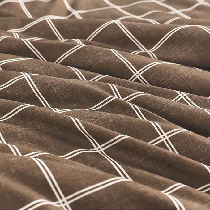 Plaid Twin XL Comforter Set Brown, Reversible Checkered Bedding Set 5 Pieces for Boys Girls Teen, Lightweight Bed in a Bag for Dorm with Sheets, Pillowcase & Sham