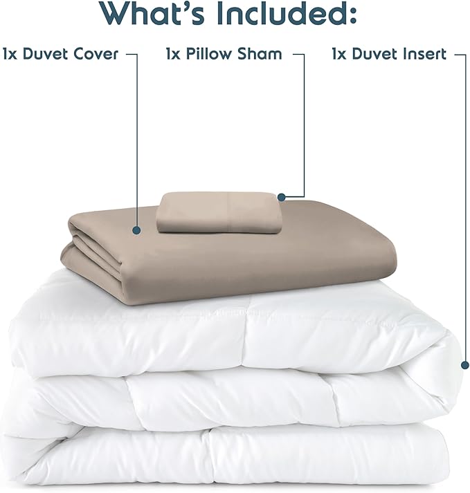 Nestl Twin Duvet Cover Set with Comforter Insert - Linen 3 Piece 68x90 Duvet Cover & 1 Pillow Sham with White Quilted Down Alternative Comforter, Ultra Soft, All Season