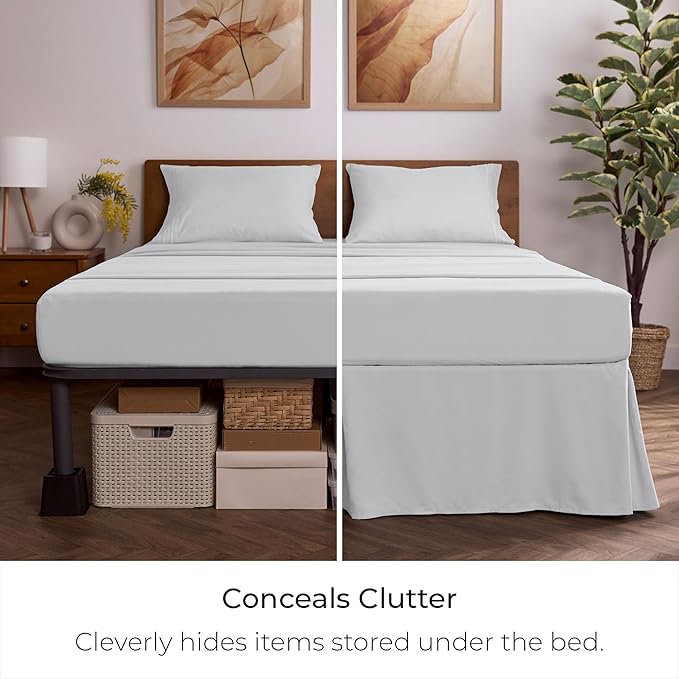 Mellanni Bed Skirt Queen Size - Bed Skirting - 15-Inch Tailored Drop Pleated Dust Ruffle - Hotel Luxury Bedding - Wrinkle, Fade, Stain Resistant - 1 Bedskirt (Queen, Light Gray)