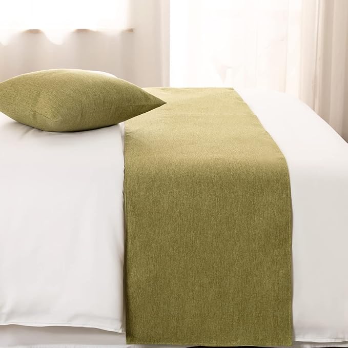 AMBERIS Bed Runner Green, Imitation Linen Decorative Bed Scarf for Home Hotel (Pillowcases Sold Separately)