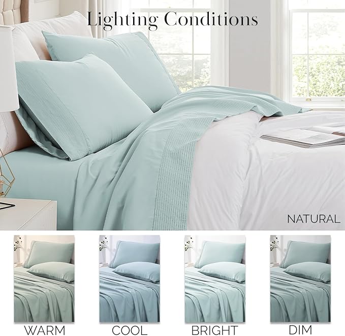 SouthShore Fine Living Vilano Pleats, 5-Piece Split-King Extra Deep Pocket Sheet Set, Sky Blue
