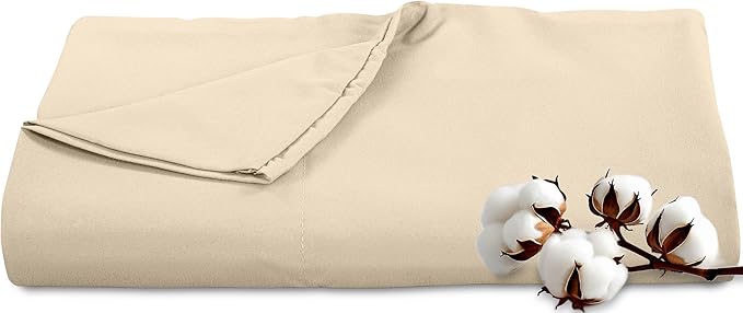 Royale Linens 300 Thread Count 100% Long Staple Combed Cotton Flat Sheet - Super Soft - Top Sheets - Queen Flat Sheet Sold Separately - Breathable, Cool & Crisp Percale Sheets Only (Queen, Cream)