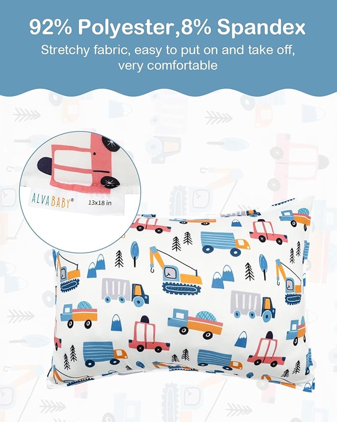 ALVABABY Toddler Pillowcases Stretchy Soft Kids Pillow Cover 2 Pack Fit 13"x 18" or 12"x16" Envelope for Girl Boy Sleepy Travel 2TPE22A