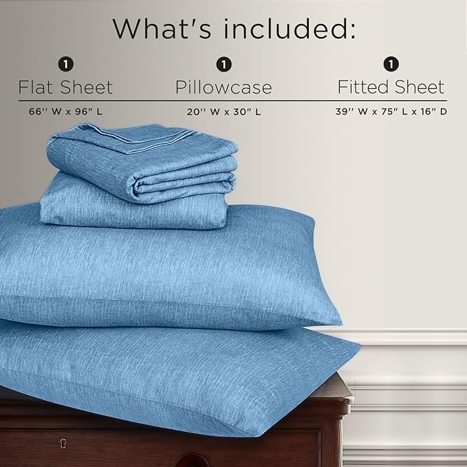Briarwood Home® Heather Flannel Sheet Set, 100% Natural Cotton, Soft, Warm & Deep Pocket, Advanced Nano-Tech Making it Resistance to Pilling; Brushed 6 Times for Softness (Oxford Blue, Twin)