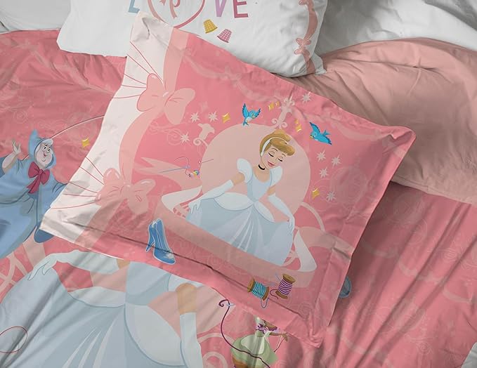 Jay Franco Kids Comforter Set Includes Sheets and Pillow Covers - Soft and Cozy Bed Set for Stylish Room Decor, Pink - Princess Cinderella, 7 Piece Queen Size Bedding