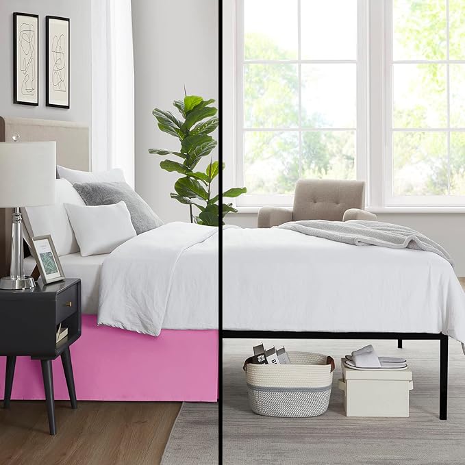 Nestl Light Pink Full XL Bed Skirt - Full XL Size Bed Skirt 14 Inch Drop - Brushed Microfiber Bed Skirts - Hotel Quality Pleated Bed Skirt - Shrinkage & Fade Resistant